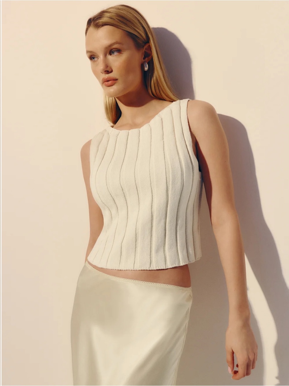 Reformation Callie Cotton Ribbed Knit Top in red